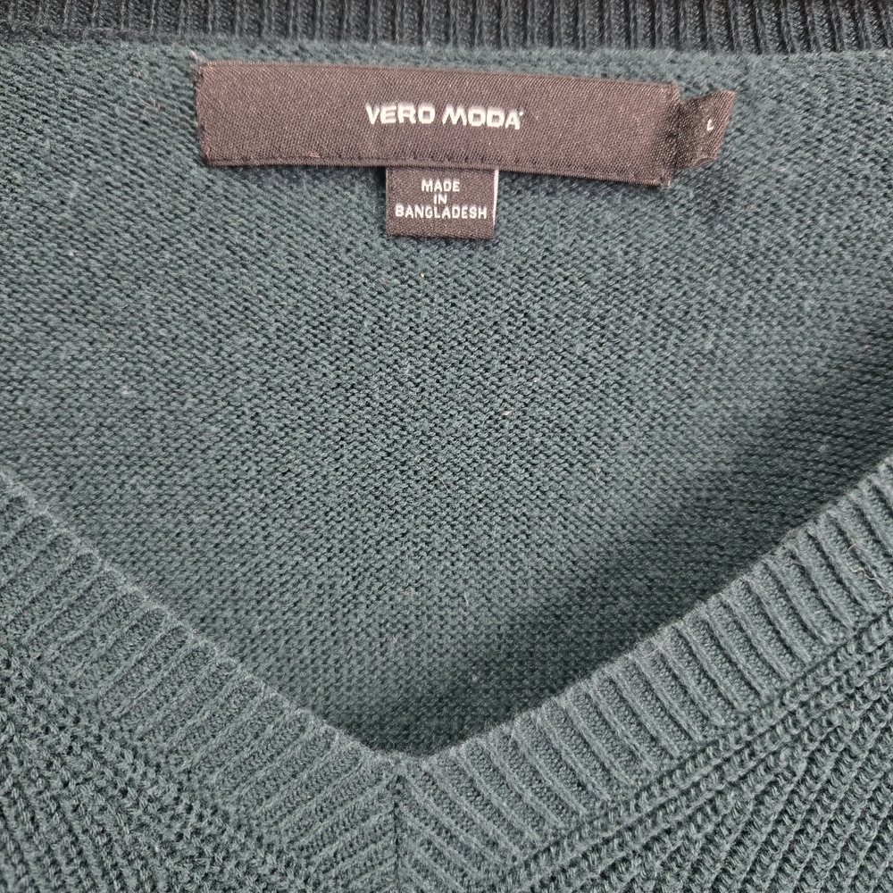 Vero Moda Teal Green V-Neck Knit Sweater Size Large - Picture 3 of 6